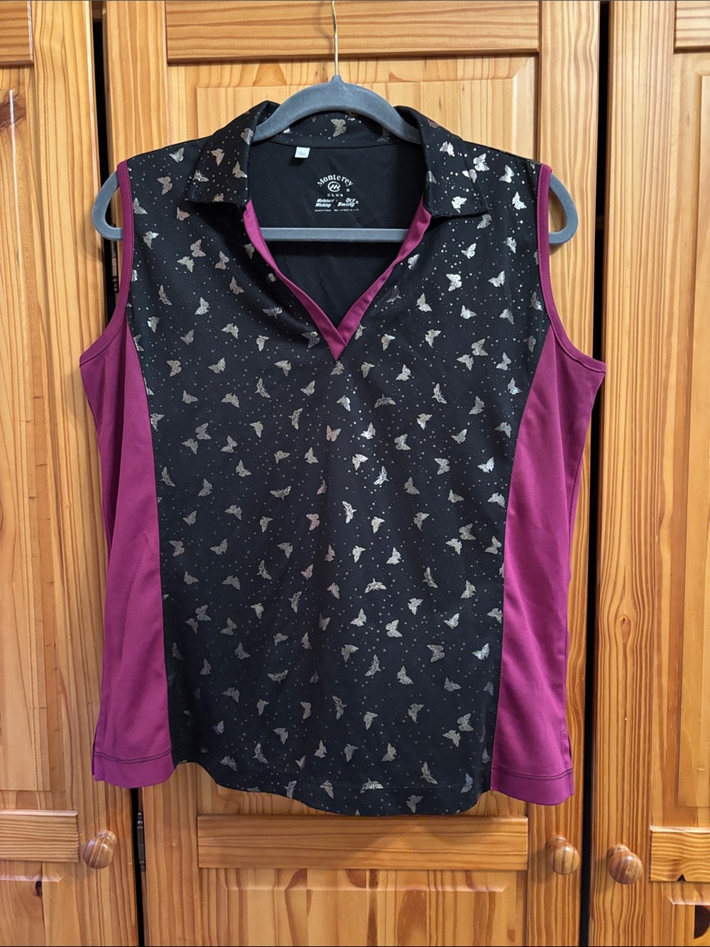 Black & Plum Butterfly Polo Tank Top-NobleFit. Fun for those golf days!!